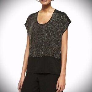 EILEEN FISHER NWT Sequined Rivulet on Silk Crepe de Chine Top  Size S/P
